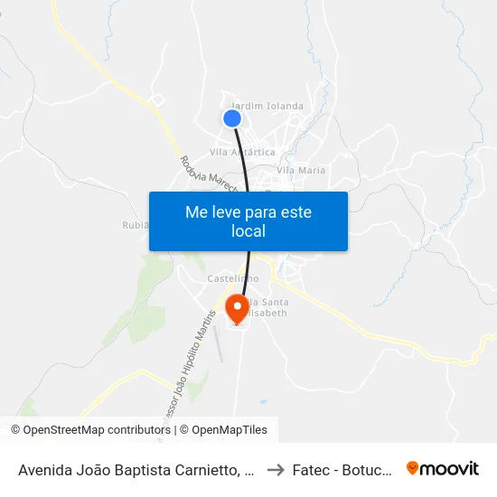 Avenida João Baptista Carnietto, 501 to Fatec - Botucatu map