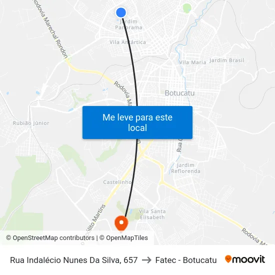 Rua Indalécio Nunes Da Silva, 657 to Fatec - Botucatu map