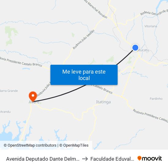 Avenida Deputado Dante Delmanto, 2433 to Faculdade Eduvale Avaré map