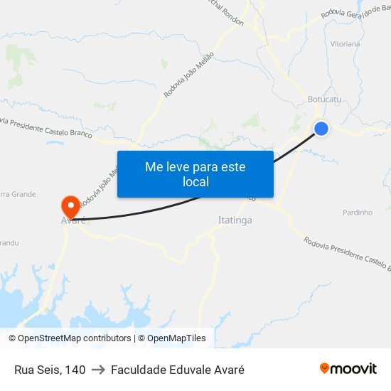 Rua Seis, 140 to Faculdade Eduvale Avaré map