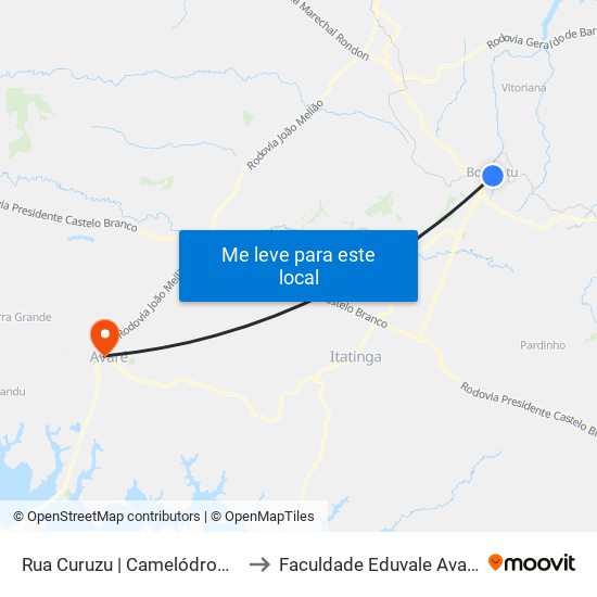 Rua Curuzu | Camelódromo to Faculdade Eduvale Avaré map