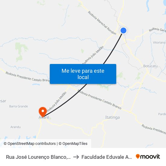 Rua José Lourenço Blanco, S/N to Faculdade Eduvale Avaré map