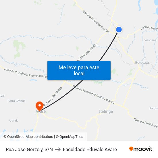 Rua José Gerzely, S/N to Faculdade Eduvale Avaré map