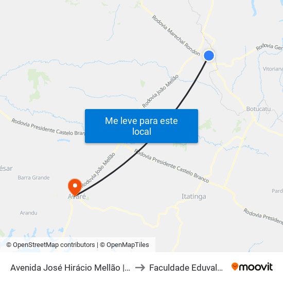 Avenida José Hirácio Mellão | Fort Gás to Faculdade Eduvale Avaré map