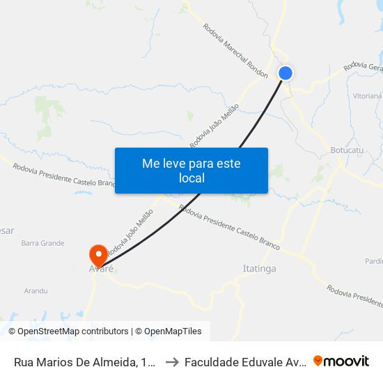 Rua Marios De Almeida, 1557 to Faculdade Eduvale Avaré map