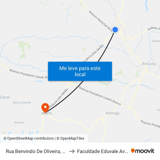 Rua Benvindo De Oliveira, S/N to Faculdade Eduvale Avaré map