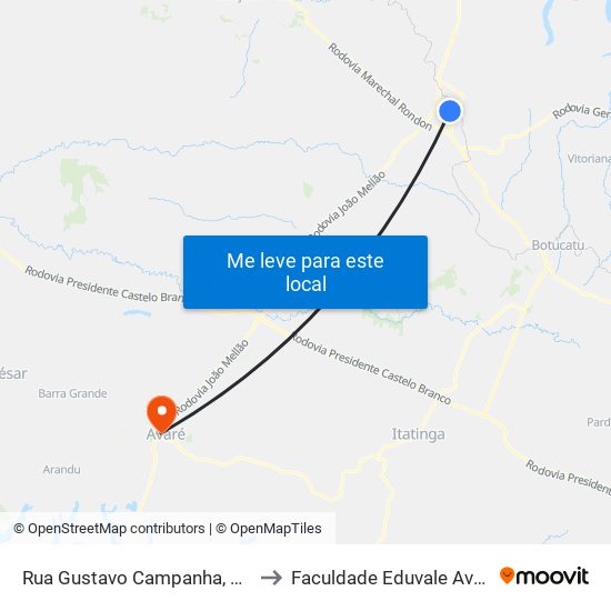 Rua Gustavo Campanha, S/N to Faculdade Eduvale Avaré map