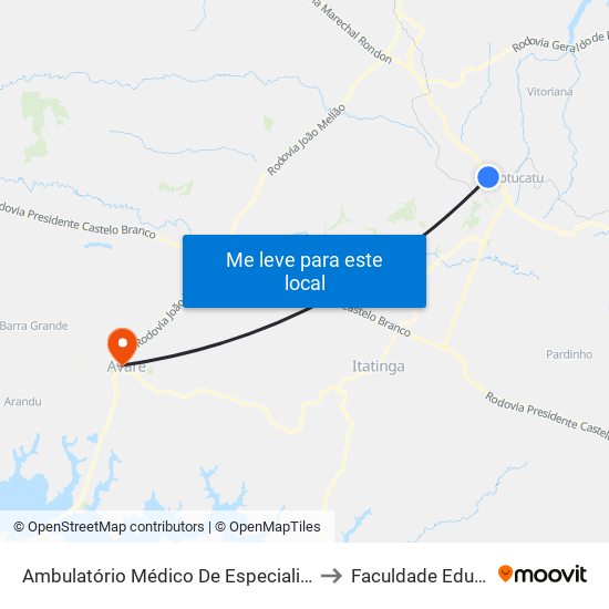 Ambulatório Médico De Especialidades De Botucatu to Faculdade Eduvale Avaré map