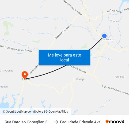 Rua Darciso Coneglian 365 to Faculdade Eduvale Avaré map