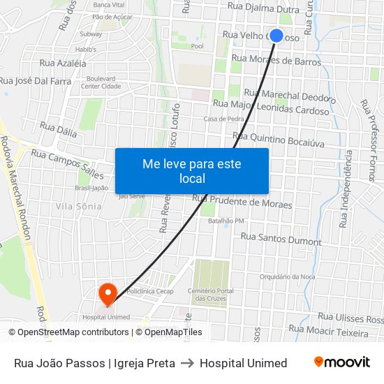 Rua João Passos | Igreja Preta to Hospital Unimed map