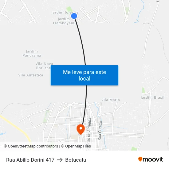 Rua Abílio Dorini 417 to Botucatu map