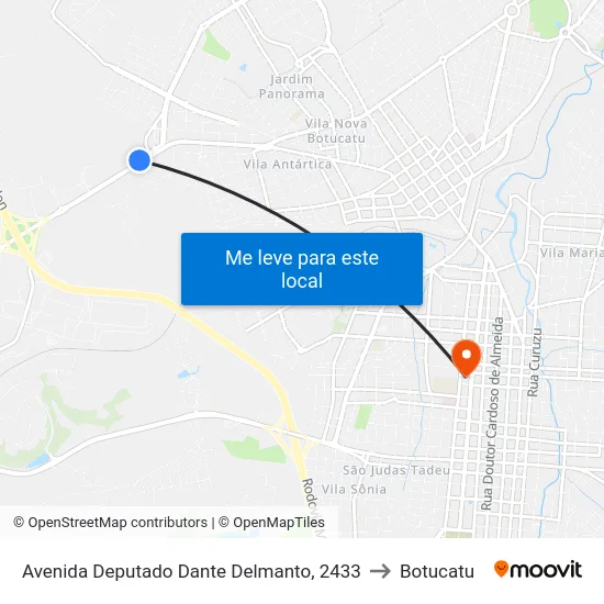 Avenida Deputado Dante Delmanto, 2433 to Botucatu map