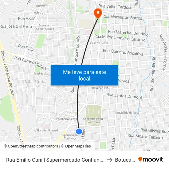 Rua Emílio Cani | Supermercado Confiança to Botucatu map