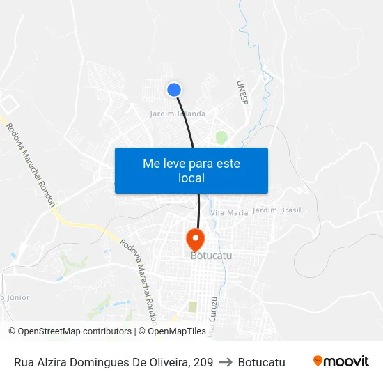 Rua Alzira Domingues De Oliveira, 209 to Botucatu map
