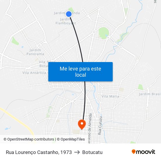 Rua Lourenço Castanho, 1973 to Botucatu map