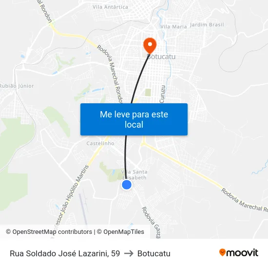 Rua Soldado José Lazarini, 59 to Botucatu map