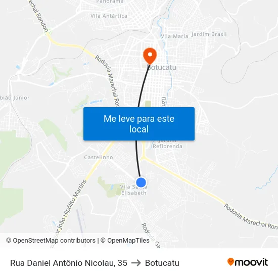 Rua Daniel Antônio Nicolau, 35 to Botucatu map