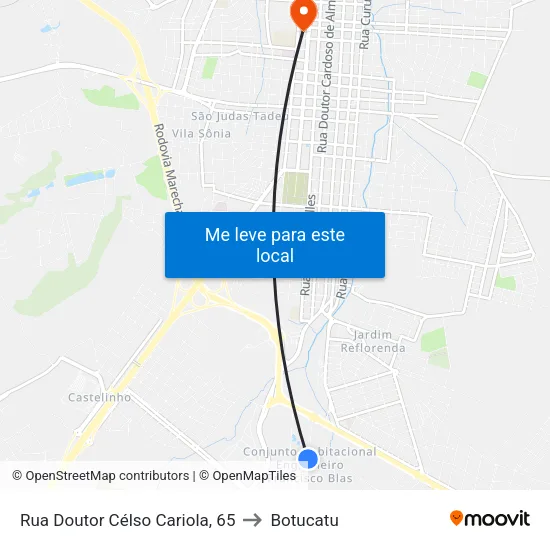Rua Doutor Célso Cariola, 65 to Botucatu map