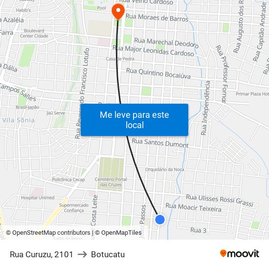 Rua Curuzu, 2101 to Botucatu map