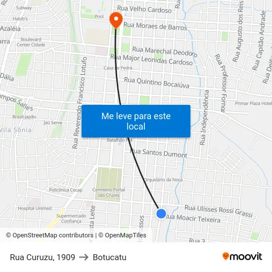 Rua Curuzu, 1909 to Botucatu map