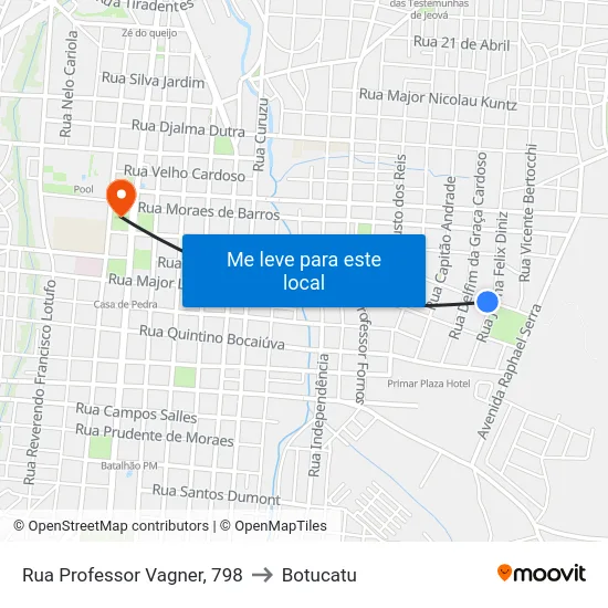 Rua Professor Vagner, 798 to Botucatu map