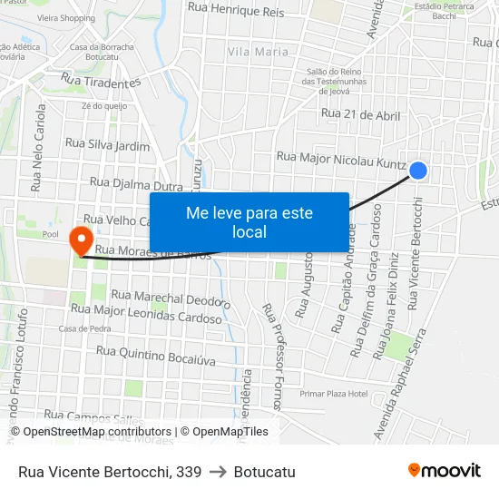 Rua Vicente Bertocchi, 339 to Botucatu map