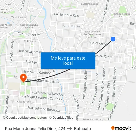 Rua Maria Joana Félix Diniz, 424 to Botucatu map