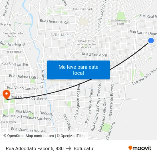 Rua Adeodato Faconti, 830 to Botucatu map