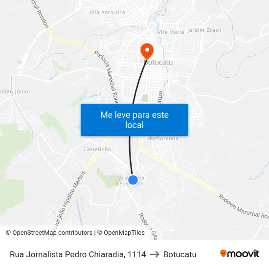 Rua Jornalista Pedro Chiaradia, 1114 to Botucatu map