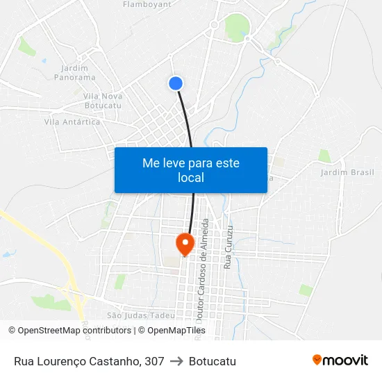 Rua Lourenço Castanho, 307 to Botucatu map