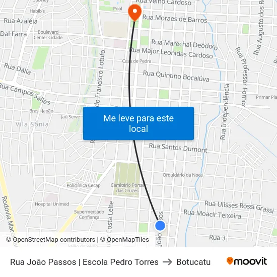 Rua João Passos | Escola Pedro Torres to Botucatu map