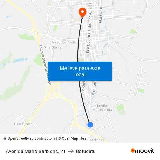 Avenida Mario Barbieris, 21 to Botucatu map