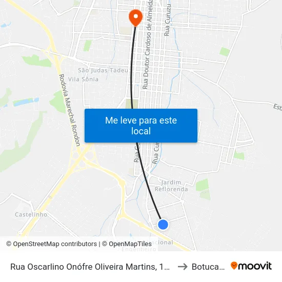 Rua Oscarlino Onófre Oliveira Martins, 140 to Botucatu map