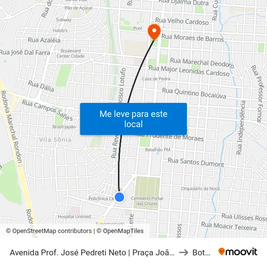 Avenida Prof. José Pedreti Neto | Praça João Rodrigo Souza Aranha to Botucatu map