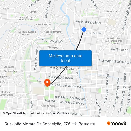 Rua João Morato Da Conceição, 276 to Botucatu map