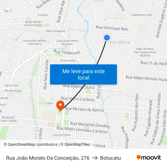 Rua João Morato Da Conceição, 276 to Botucatu map