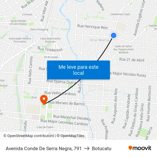 Avenida Conde De Serra Negra, 791 to Botucatu map