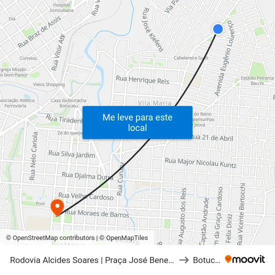 Rodovia Alcides Soares | Praça José Benedito França to Botucatu map