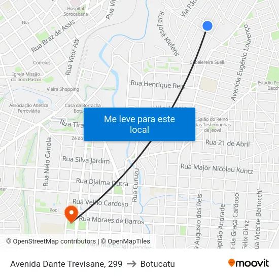 Avenida Dante Trevisane, 299 to Botucatu map
