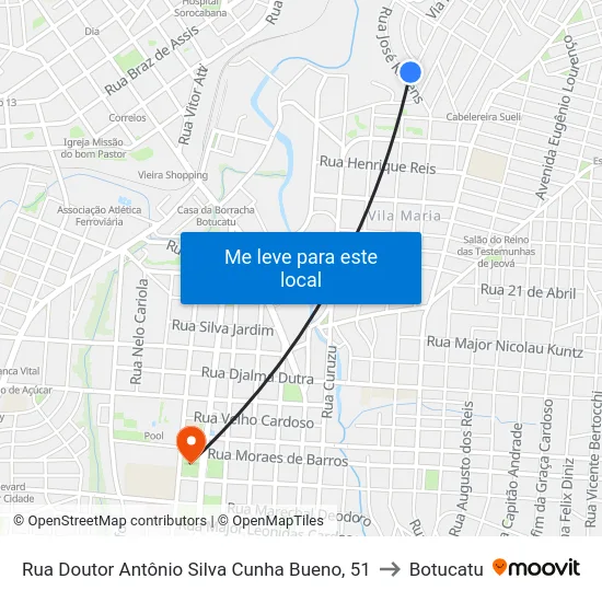 Rua Doutor Antônio Silva Cunha Bueno, 51 to Botucatu map