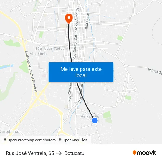 Rua José Ventrela, 65 to Botucatu map