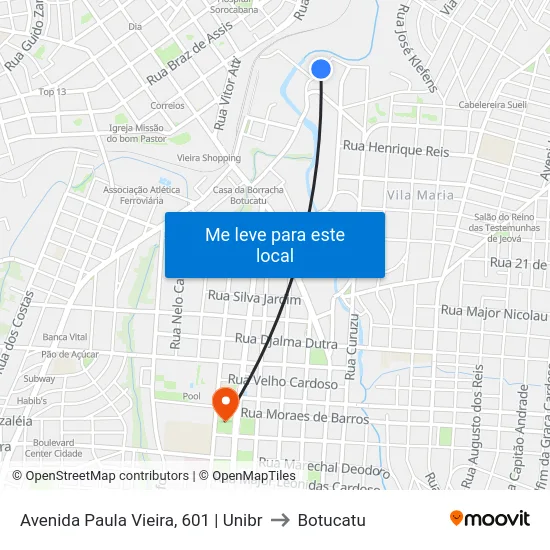 Avenida Paula Vieira, 601 | Unibr to Botucatu map