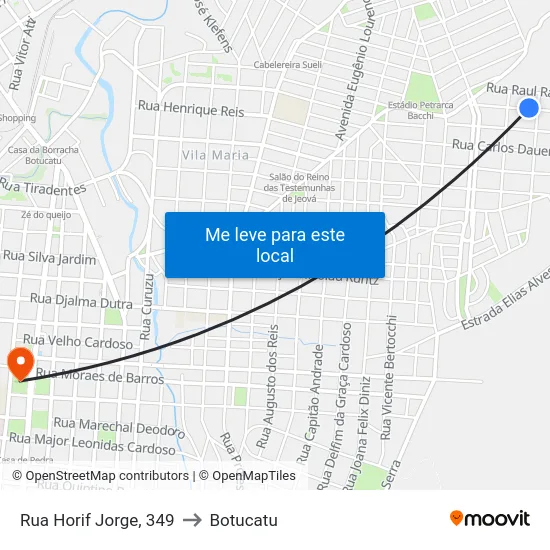 Rua Horif Jorge, 349 to Botucatu map
