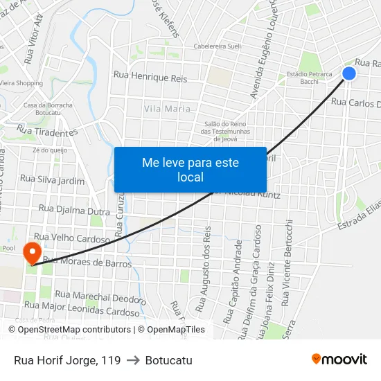 Rua Horif Jorge, 119 to Botucatu map
