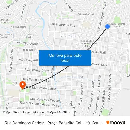 Rua Domingos Cariola | Praça Benedito Celestino De Jesus to Botucatu map