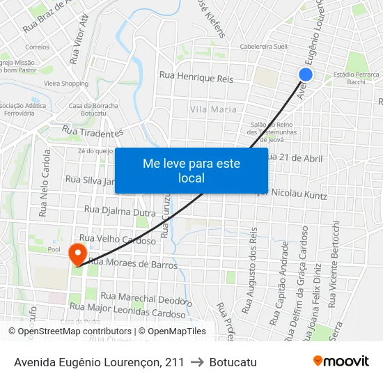 Avenida Eugênio Lourençon, 211 to Botucatu map