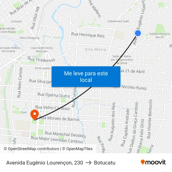 Avenida Eugênio Lourençon, 230 to Botucatu map