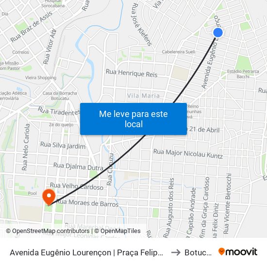 Avenida Eugênio Lourençon | Praça Felipe Rensi to Botucatu map