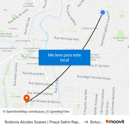 Rodovia Alcides Soares | Praça Salim Raphael Ahud to Botucatu map