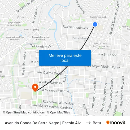 Avenida Conde De Serra Negra | Escola Álvaro José De Souza to Botucatu map
